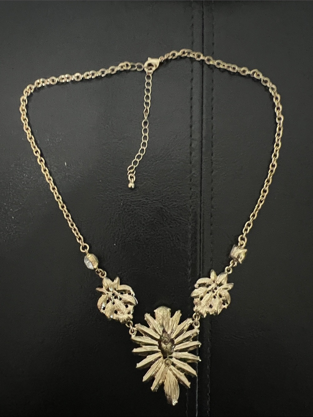Gold-Tone Crystal Statement Necklace - Clear Crystal Floral Pendant - Picture 4 of 5